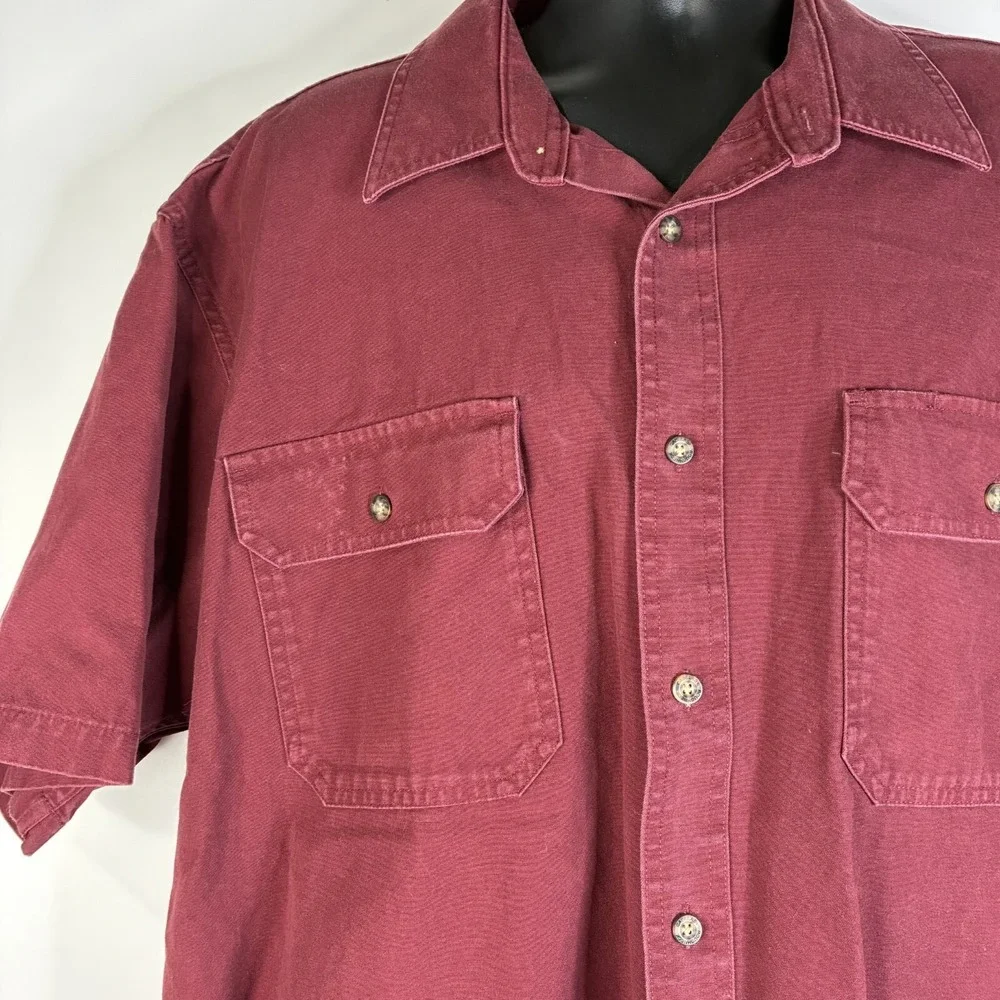 Cabelas Shirt Men's XL Reg Button Up Burgundy Red Short Sleeve  Brush Popper‎ - Picture 5 of 16